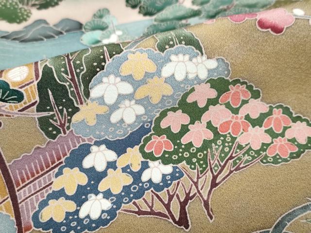 平和屋着物●豪華黒留袖　友禅　作家物　風景群鶴草花文　正絹　逸品　DAAZ7205ud