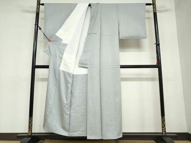 平和屋着物●上質な色無地　草花地紋　灰青色　正絹　逸品　DAAZ7214ud
