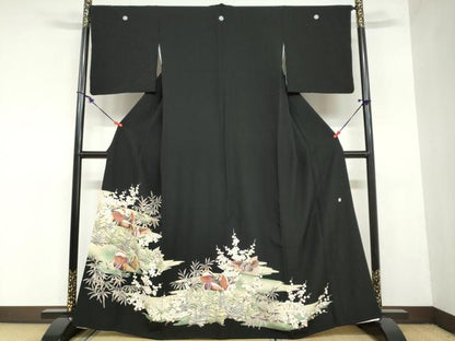 平和屋着物●豪華黒留袖 鴛鴦草花文 金彩 正絹 逸品 DAAZ7220ud