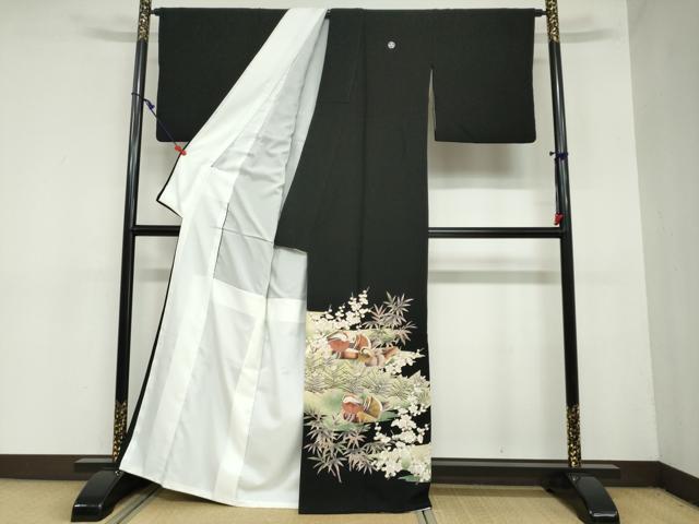 平和屋着物●豪華黒留袖 鴛鴦草花文 金彩 正絹 逸品 DAAZ7220ud