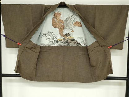 平和屋着物●男性　紬　アンサンブル　霞文　正絹　逸品　DAAZ7221ud