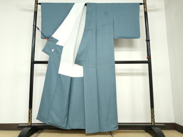 平和屋着物●上質な色無地　霞地紋　錆御納戸色　正絹　逸品　DAAZ7246ud