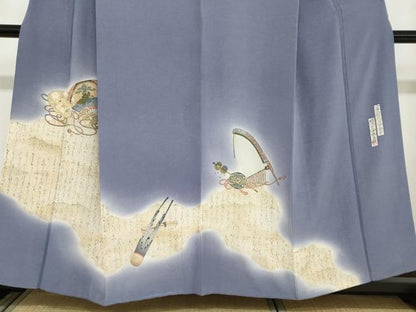 平和屋着物●友禅師・京の名工・伝統工芸士・樽本伊勢蔵　訪問着　楽器扇面飛鶴文　能面　暈し染め　金彩　正絹　逸品　DAAZ7264ud