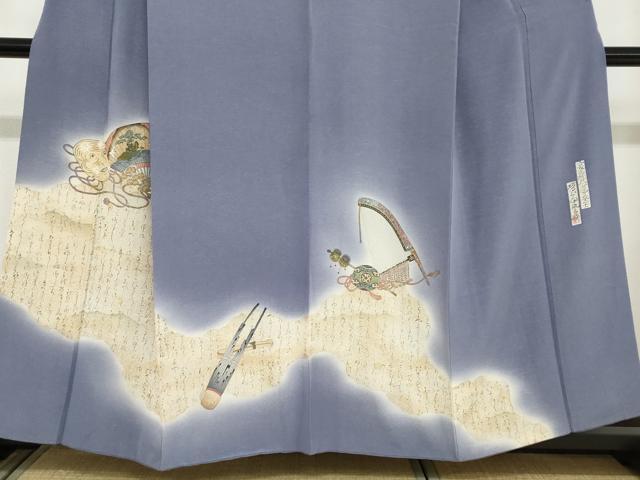 平和屋着物●友禅師・京の名工・伝統工芸士・樽本伊勢蔵　訪問着　楽器扇面飛鶴文　能面　暈し染め　金彩　正絹　逸品　DAAZ7264ud