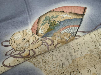 平和屋着物●友禅師・京の名工・伝統工芸士・樽本伊勢蔵　訪問着　楽器扇面飛鶴文　能面　暈し染め　金彩　正絹　逸品　DAAZ7264ud