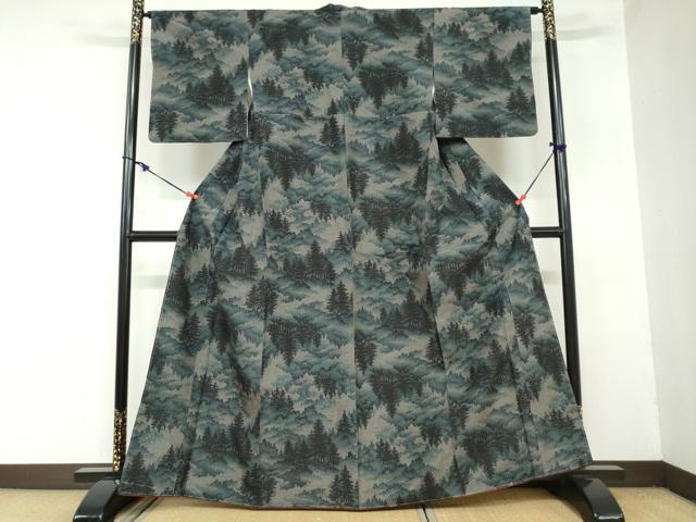 平和屋着物●上質な紬　樹林文　正絹　逸品　未使用　DAAZ7296ud
