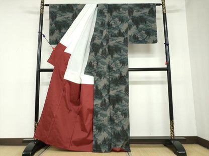 平和屋着物●上質な紬　樹林文　正絹　逸品　未使用　DAAZ7296ud