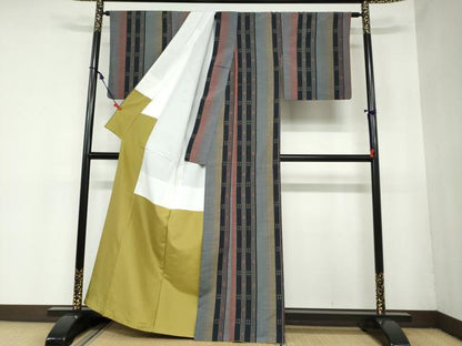 平和屋着物●上質な紬 変わり間道 正絹 逸品 DAAZ7307ud