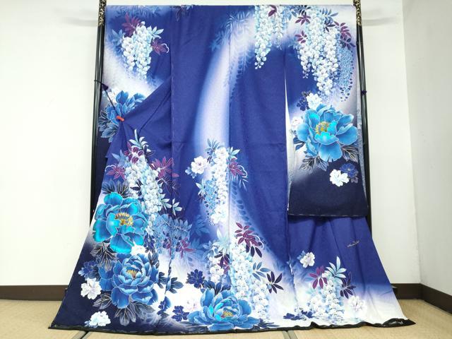 平和屋着物●豪華振袖　草花文　暈し染め　金彩　銀通し地　仮絵羽　逸品　未使用　DAAZ7329ud