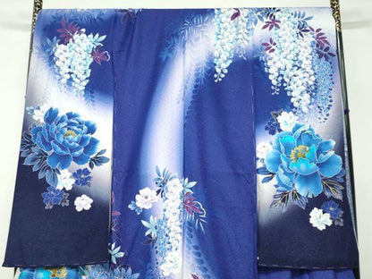 平和屋着物●豪華振袖　草花文　暈し染め　金彩　銀通し地　仮絵羽　逸品　未使用　DAAZ7329ud