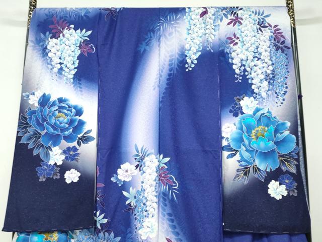 平和屋着物●豪華振袖　草花文　暈し染め　金彩　銀通し地　仮絵羽　逸品　未使用　DAAZ7329ud