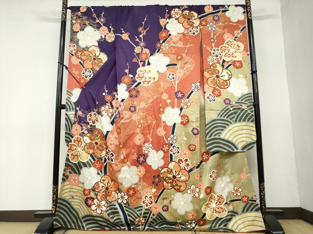 平和屋着物●豪華振袖・長襦袢（無双仕立て）セット　草花文　金彩　正絹　逸品　DAAZ7333ud