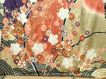 平和屋着物●豪華振袖・長襦袢（無双仕立て）セット　草花文　金彩　正絹　逸品　DAAZ7333ud