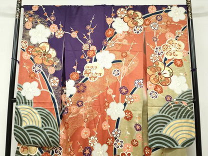 平和屋着物●豪華振袖・長襦袢（無双仕立て）セット　草花文　金彩　正絹　逸品　DAAZ7333ud
