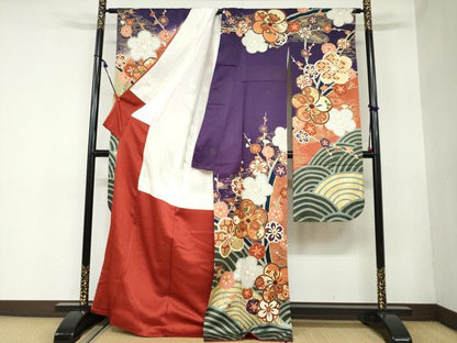 平和屋着物●豪華振袖・長襦袢（無双仕立て）セット　草花文　金彩　正絹　逸品　DAAZ7333ud