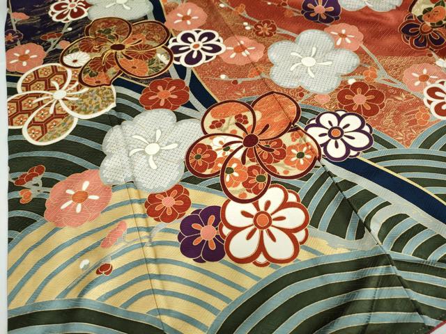 平和屋着物●豪華振袖・長襦袢（無双仕立て）セット　草花文　金彩　正絹　逸品　DAAZ7333ud
