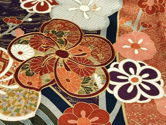 平和屋着物●豪華振袖・長襦袢（無双仕立て）セット　草花文　金彩　正絹　逸品　DAAZ7333ud