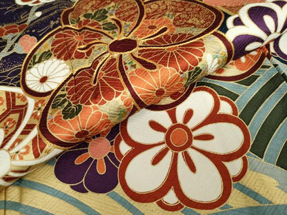 平和屋着物●豪華振袖・長襦袢（無双仕立て）セット　草花文　金彩　正絹　逸品　DAAZ7333ud