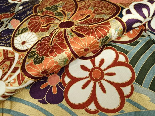 平和屋着物●豪華振袖・長襦袢（無双仕立て）セット　草花文　金彩　正絹　逸品　DAAZ7333ud