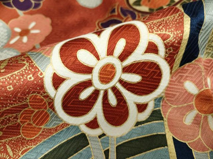 平和屋着物●豪華振袖・長襦袢（無双仕立て）セット　草花文　金彩　正絹　逸品　DAAZ7333ud