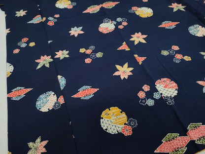 平和屋着物●上質な小紋 型染め 雪輪草花文 鬼しぼ縮緬 正絹 逸品 DAAZ7354ud