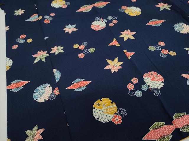 平和屋着物●上質な小紋 型染め 雪輪草花文 鬼しぼ縮緬 正絹 逸品 DAAZ7354ud
