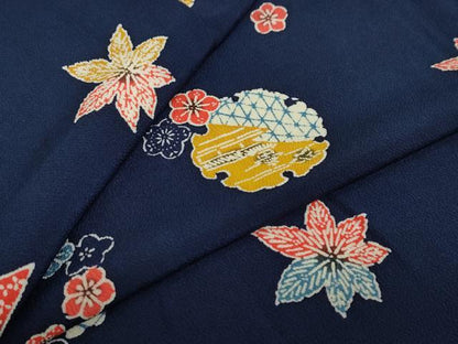 平和屋着物●上質な小紋 型染め 雪輪草花文 鬼しぼ縮緬 正絹 逸品 DAAZ7354ud