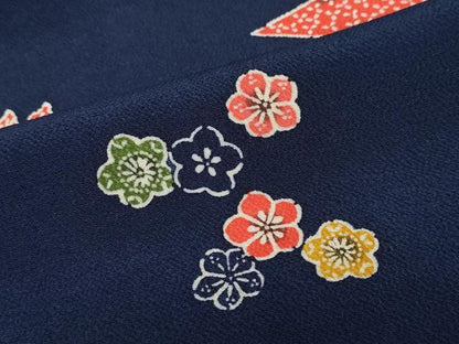 平和屋着物●上質な小紋 型染め 雪輪草花文 鬼しぼ縮緬 正絹 逸品 DAAZ7354ud