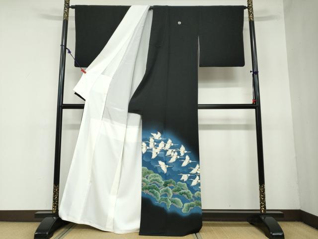 平和屋着物○本加賀友禅作家 鶴見保次 黒留袖 流水飛鶴