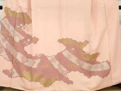 平和屋着物●訪問着　絞り　刺繍　草花文　金彩　正絹　逸品　DAAZ7376ud
