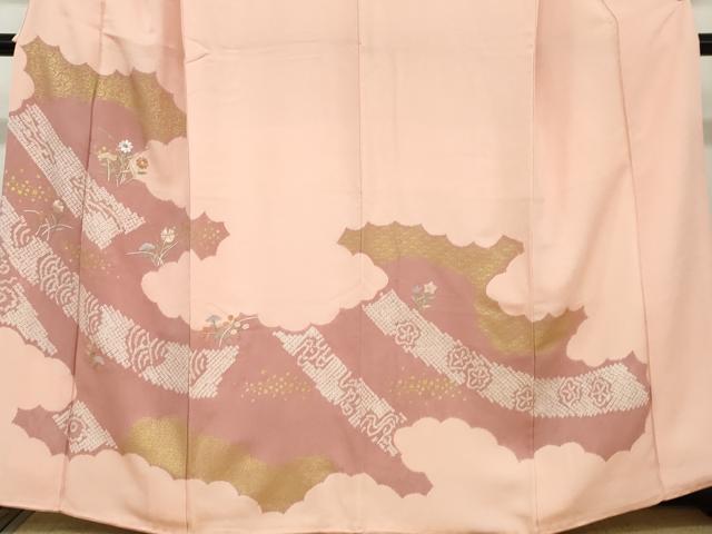 平和屋着物●訪問着　絞り　刺繍　草花文　金彩　正絹　逸品　DAAZ7376ud