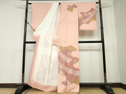 平和屋着物●訪問着　絞り　刺繍　草花文　金彩　正絹　逸品　DAAZ7376ud