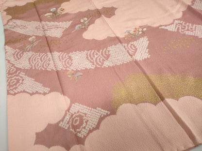 平和屋着物●訪問着　絞り　刺繍　草花文　金彩　正絹　逸品　DAAZ7376ud