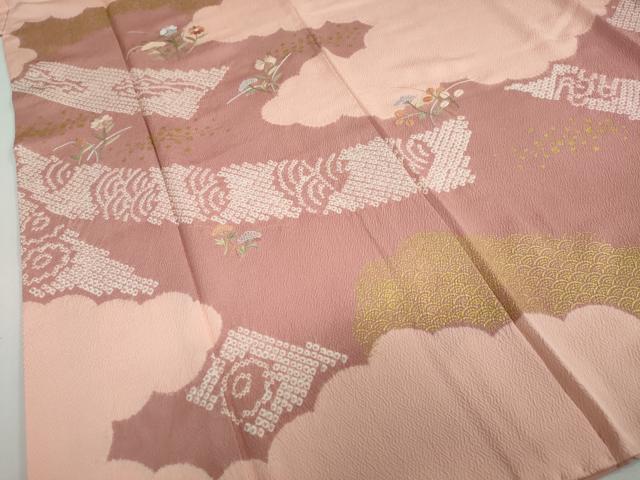 平和屋着物●訪問着　絞り　刺繍　草花文　金彩　正絹　逸品　DAAZ7376ud