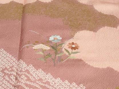 平和屋着物●訪問着　絞り　刺繍　草花文　金彩　正絹　逸品　DAAZ7376ud