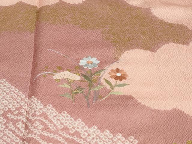 平和屋着物●訪問着　絞り　刺繍　草花文　金彩　正絹　逸品　DAAZ7376ud