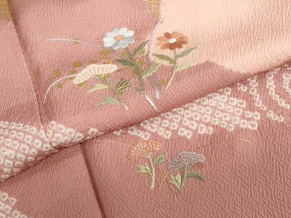 平和屋着物●訪問着　絞り　刺繍　草花文　金彩　正絹　逸品　DAAZ7376ud