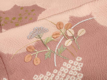 平和屋着物●訪問着　絞り　刺繍　草花文　金彩　正絹　逸品　DAAZ7376ud