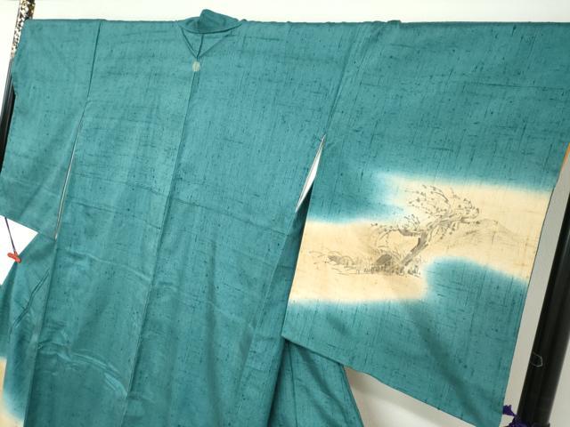 平和屋着物●訪問着　作家物　手描き　生紬　人物風景文　正絹　逸品　DAAZ7384ud