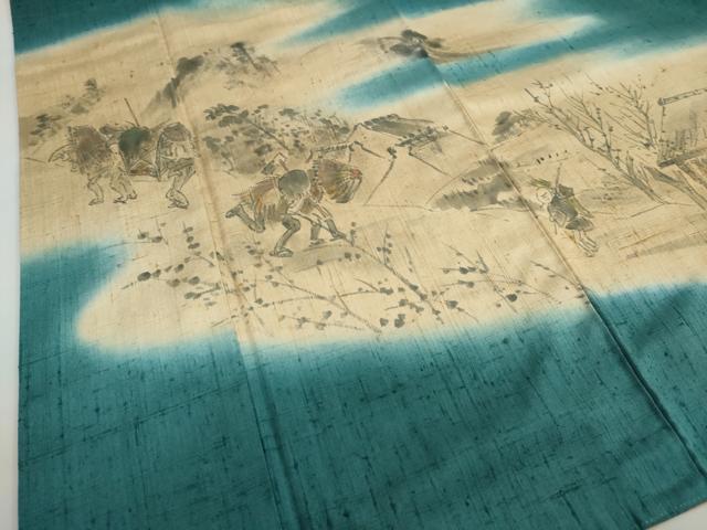 平和屋着物●訪問着　作家物　手描き　生紬　人物風景文　正絹　逸品　DAAZ7384ud