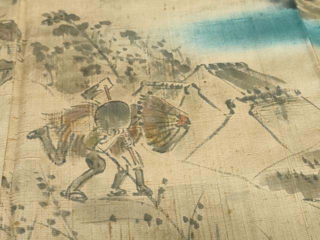 平和屋着物●訪問着　作家物　手描き　生紬　人物風景文　正絹　逸品　DAAZ7384ud