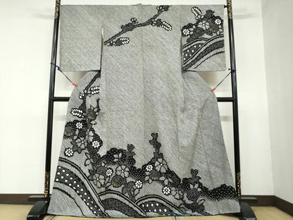 平和屋着物●訪問着　総絞り　草花文　黒地　金彩　正絹　逸品　未使用　DAAZ7389ud