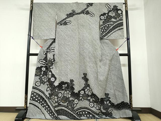 平和屋着物●訪問着　総絞り　草花文　黒地　金彩　正絹　逸品　未使用　DAAZ7389ud