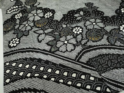 平和屋着物●訪問着　総絞り　草花文　黒地　金彩　正絹　逸品　未使用　DAAZ7389ud