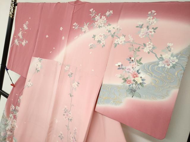 平和屋着物●訪問着　作家物　御所車群鶴草花文　暈し染め　金銀彩　正絹　逸品　DAAZ7392ud