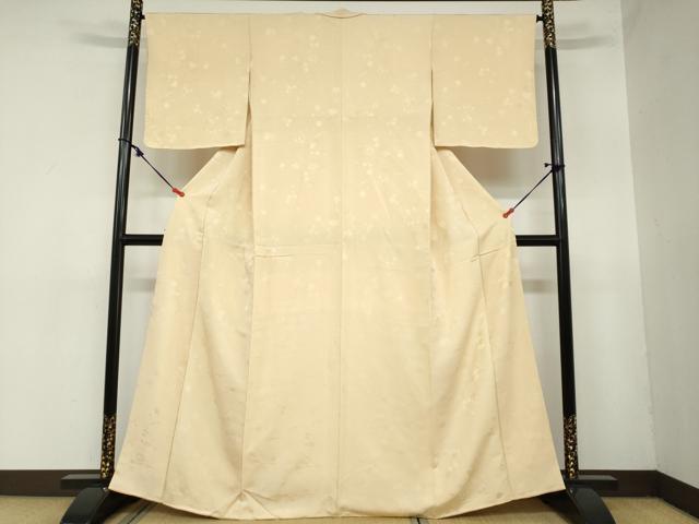 平和屋着物●上質な色無地　流水草花地紋　薄香色　正絹　逸品　未使用　DAAZ7393ud