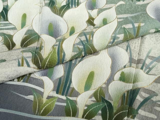 平和屋着物●訪問着　流水草花文　カラー　金彩　正絹　逸品　DAAZ7406ud 平和屋着物○訪問着 流水草花文 カラー 金彩 正絹 逸品 DAAZ7406ud