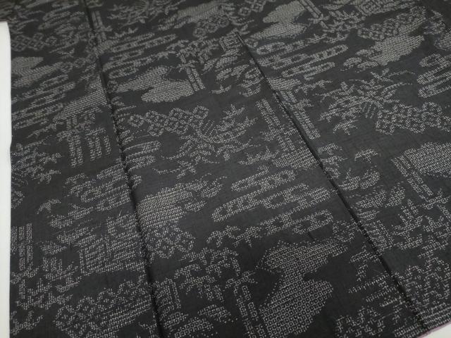 平和屋着物●結城紬　80亀甲　雲取り吉祥笹竹文　正絹　逸品　DAAZ7425ud
