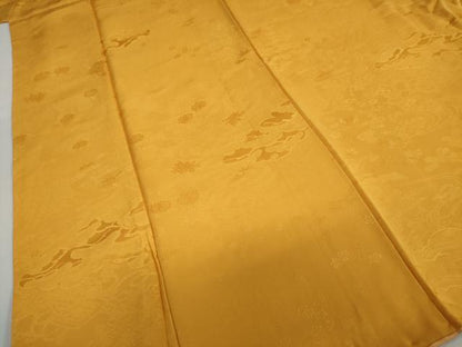 平和屋着物●上質な色無地　雲取り草花地紋　金茶色　正絹　逸品　DAAZ7426ud