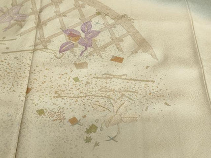 平和屋着物●訪問着 貝紫 刺繍 草花籬文 暈し染め 金彩 正絹 逸品 DAAZ7435ud